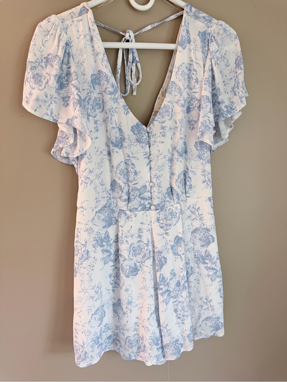 Altar'd State Lightweight White Mini Romper with Light Blue Floral Print